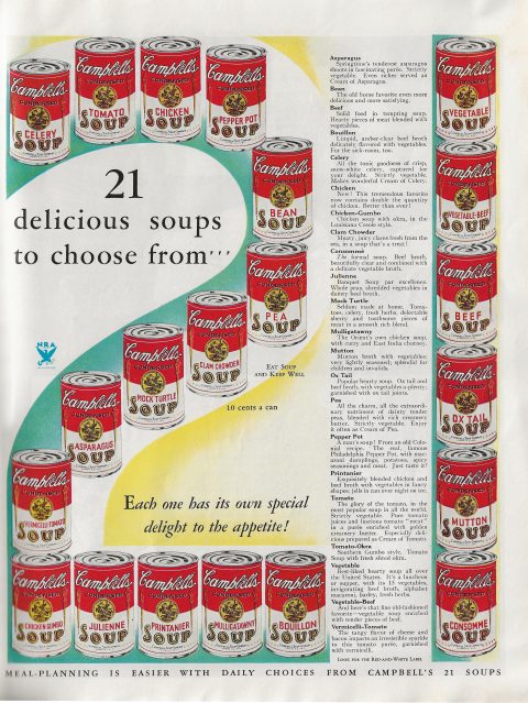 Ad for 21 flavors of Campbell's Soup from 1933